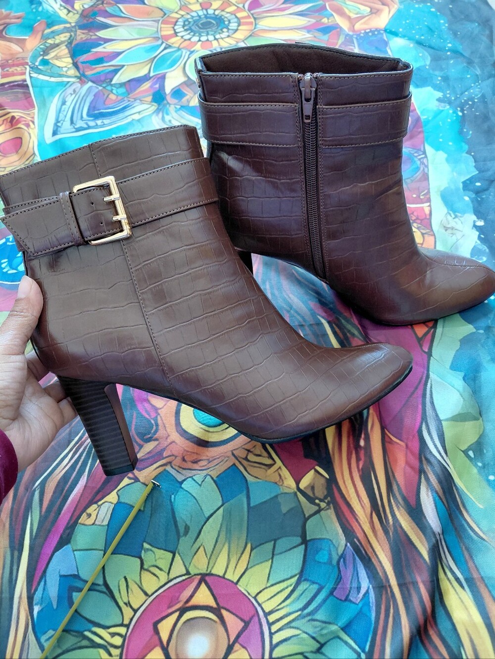 NWOT City Chic Chocolate Brown Croc-Embossed Ankle Booties with Buckle Size 11W